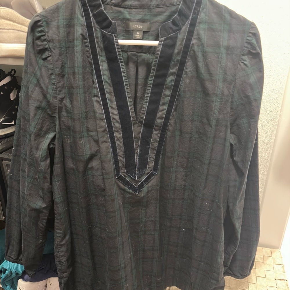 J. Crew Women's Blackwatch Plaid Top - Black and Green